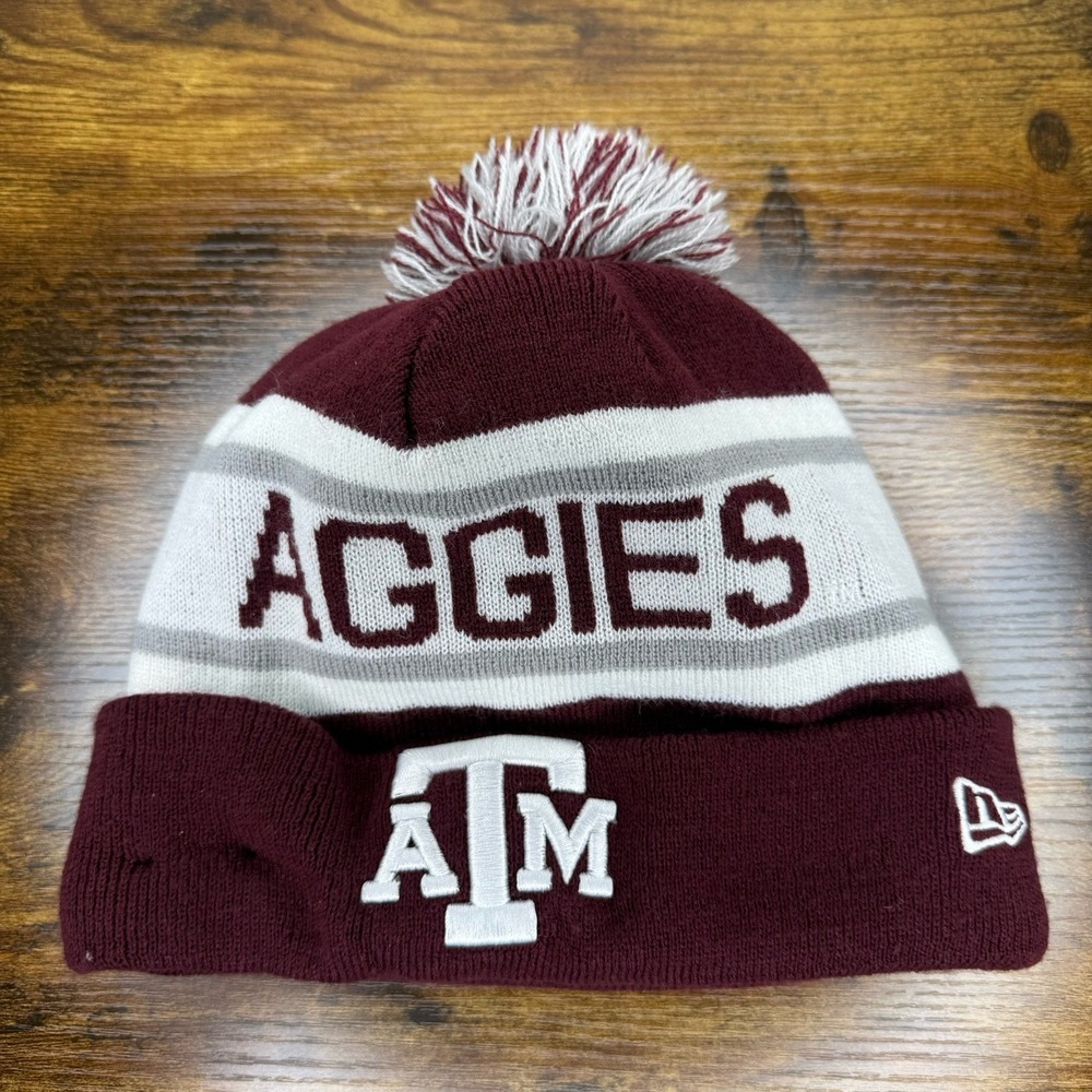 Texas A&M Aggies New Era Pom Knit Beanie Maroon White Cuffed Winter Hat